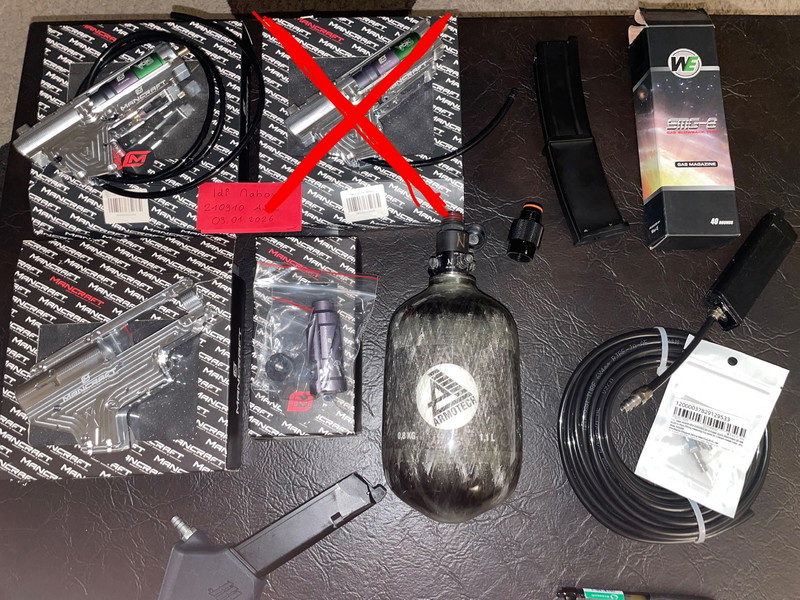 Afbeelding 1 van HPA Bulk sale - Mancraft PDIK V3 HPA Engines , Armotech Carbon 1,1L tank + Ninja Reg, Glock / AAP Hpa adapter and more...!