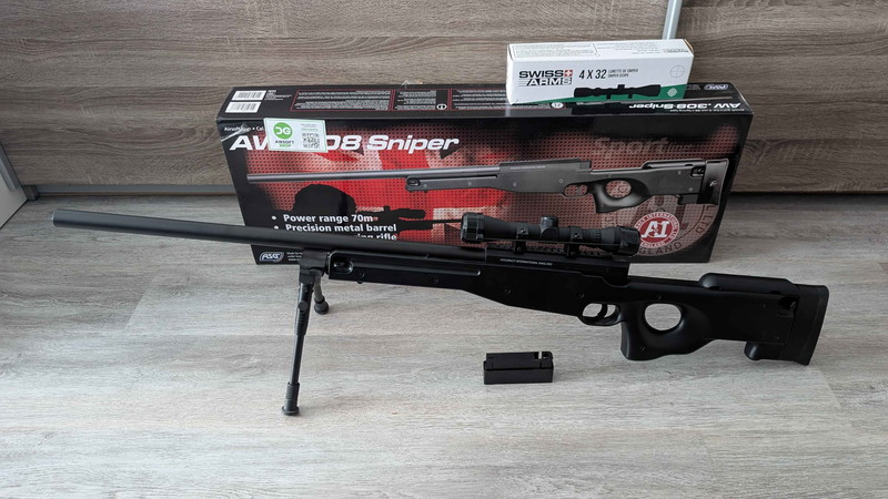 Bild 1 für L96 AW308 Sniper ASG Spring + lunette 4x32 Swiss Arms + bipied
