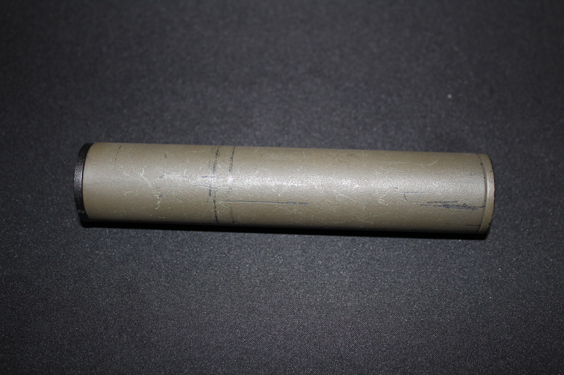 Image 1 pour Airsoft Engineering Covert Tactical PRO 30x150mm mock Suppressor. één kant 14mm CCW + andere kant 14mm CW (zwarte base, olive drab spray painted)