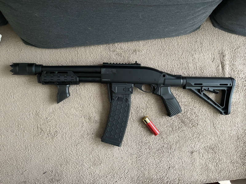 Image 1 pour Golden Eagle m870 gas pump shotgun + tracer unit + m4 adapter en midcap