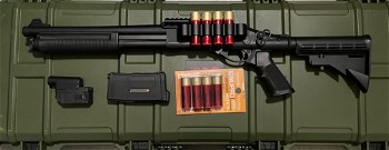 Image 4 for Golden Eagle M870 Tactical gas shotgun (met 8x 30 BB shells en M4 adapter)