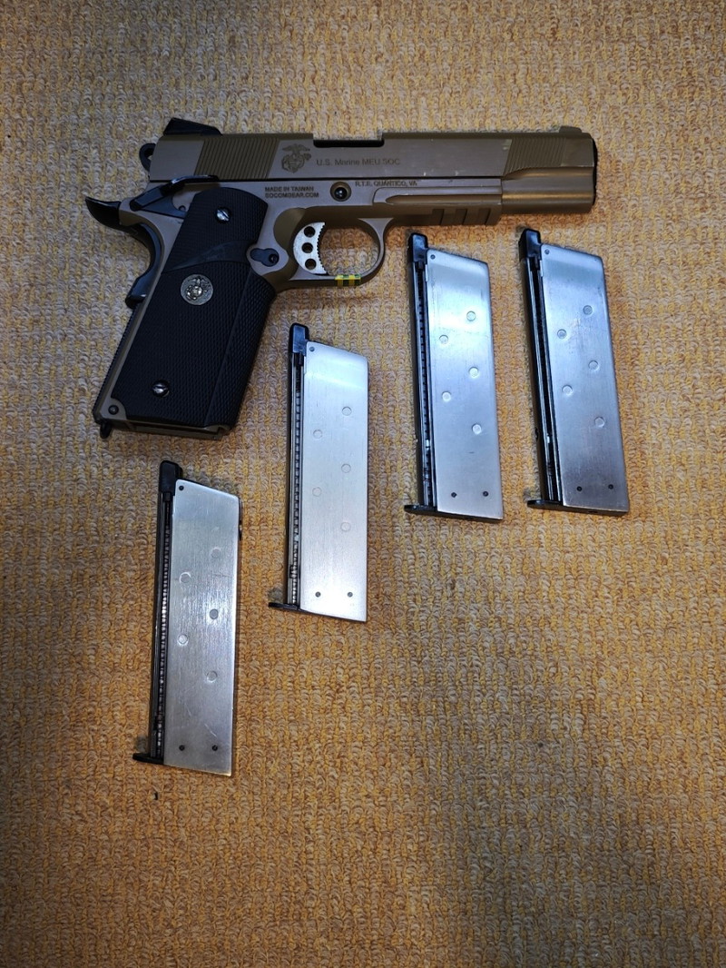 Image 1 pour Socom Gear WE Full metal 1911 Tan met 4 Magazijnen