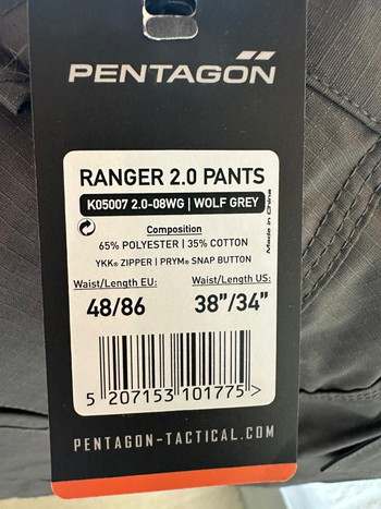 Image 3 for Pentagon Tactical Ranger 2.0 Pants in Wolf Grey maat 48, inseam 34 inch