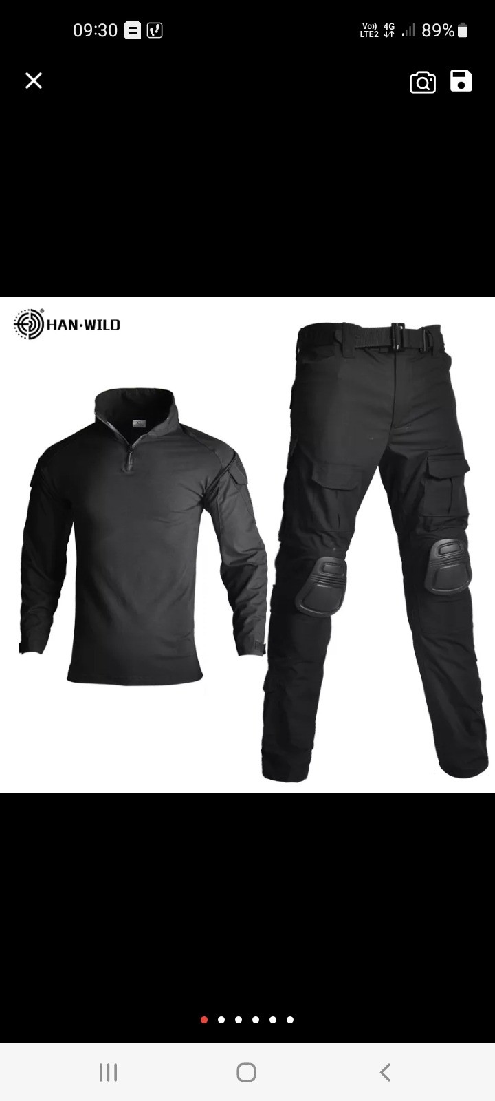 Image 1 pour Nieuwe zwarte Combat pants+shirt met knie/elleboogpads