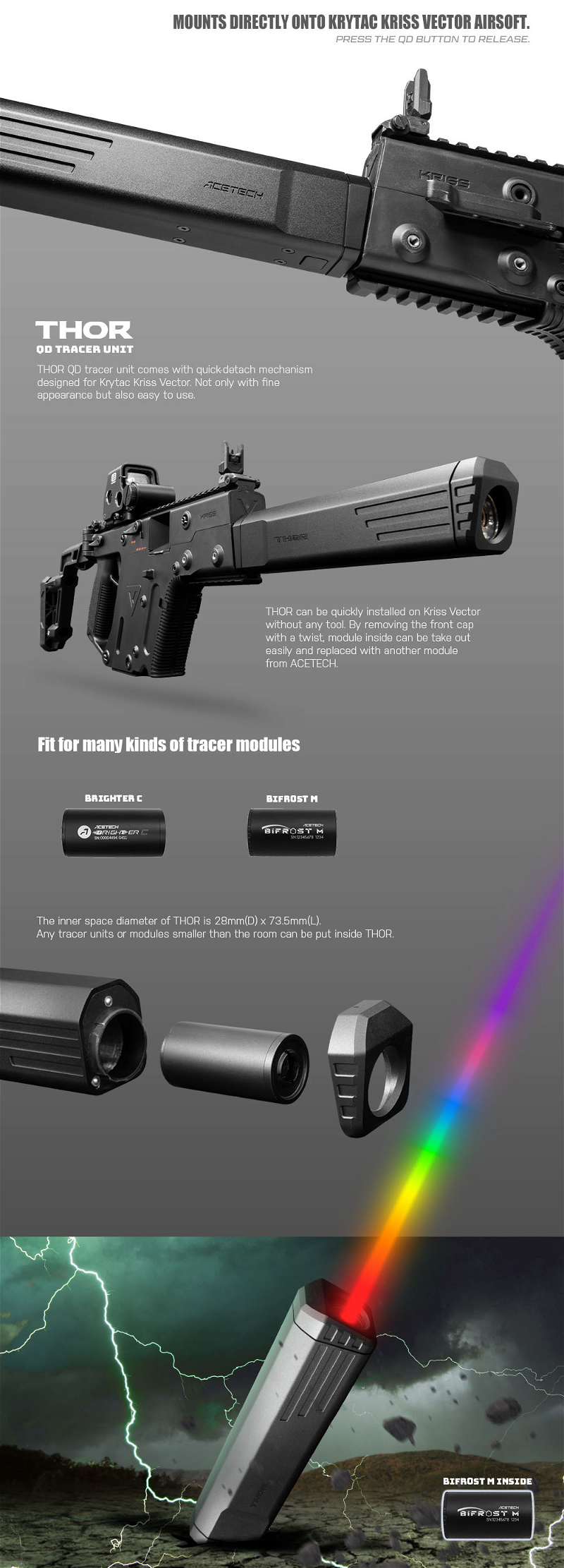 Image 1 pour ACETECH THOR Bifrost M tracer silencer for Krytac Kriss Vector