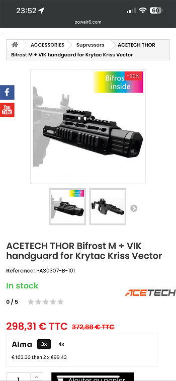 Image 3 pour ACETECH THOR Bifrost M + VIK handguard for Krytac Kriss Vector