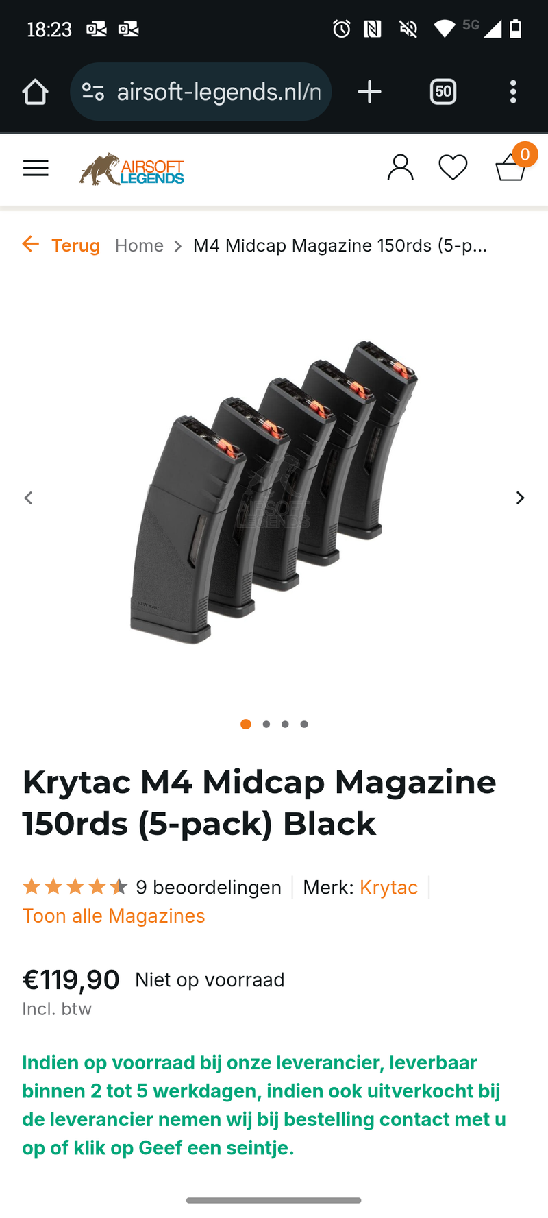 Image 1 for 5 Krytac midcap m4 magazijnen 150bbs