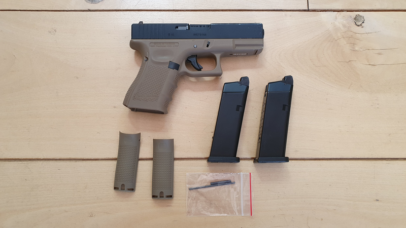 Image 1 pour We G19 gen4 (Glock 19)Railed met 2 magazijnen (kleur Black/Tan)