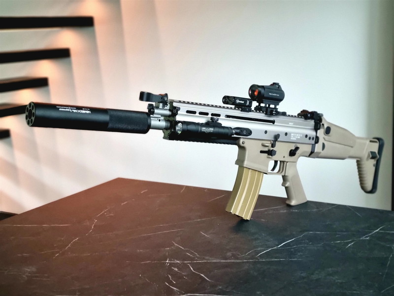 Afbeelding 1 van Zeer nette WE SCAR-L GBBR Open Bolt | Tan | MK16 MOD