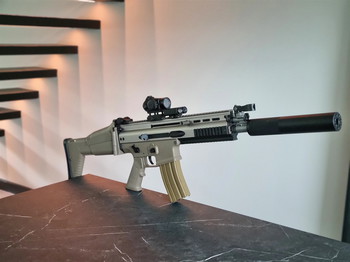 Afbeelding 4 van Zeer nette WE SCAR-L GBBR Open Bolt | Tan | MK16 MOD