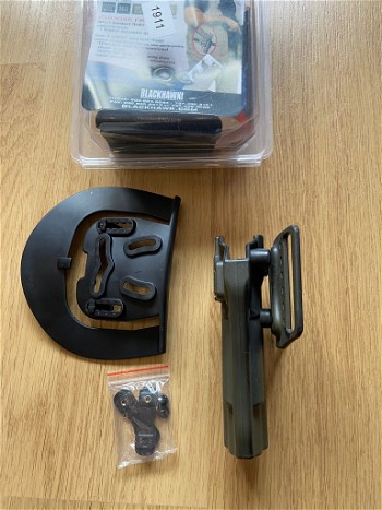 Image 2 for 1911 linkshandige hardshell klik holster set (zwarte base, olive drab spraypainted)
