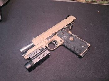 Image 3 for Tokyo Marui Desert Warrior 4.3 GBB (greengas) + Tac Light + EMC Quick Release Holster (for taclight) + Softgrip + 5 mags + Lanyard + Travel Gun Bag.