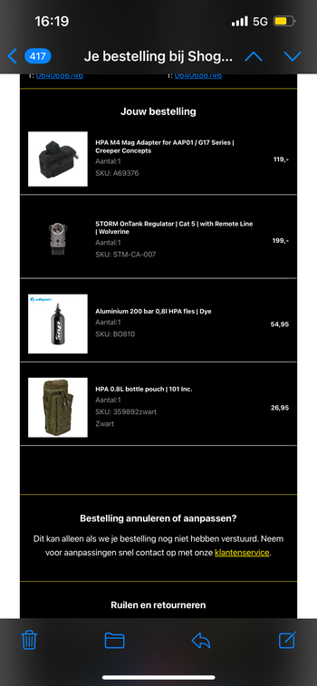 Imagen 4 de HPA STORM CAT 5 regulator + hpa adapter voor glock en aap-01 (incl fles en tas)