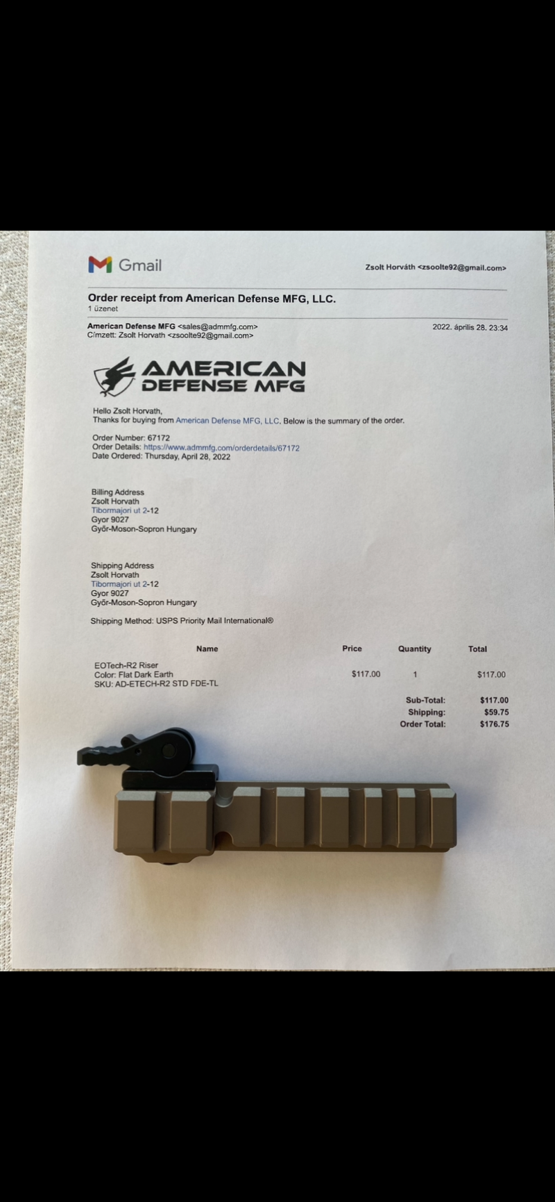 Image 1 for Original ADMFG Eotech R2 Riser Mount