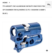 Imagen para TTI Airsoft CNC Aluminum Infinity One Piece TDC Hop Up Chamber For KJ Works CZ-75 / Shadow 2 GBBP ( Blue )