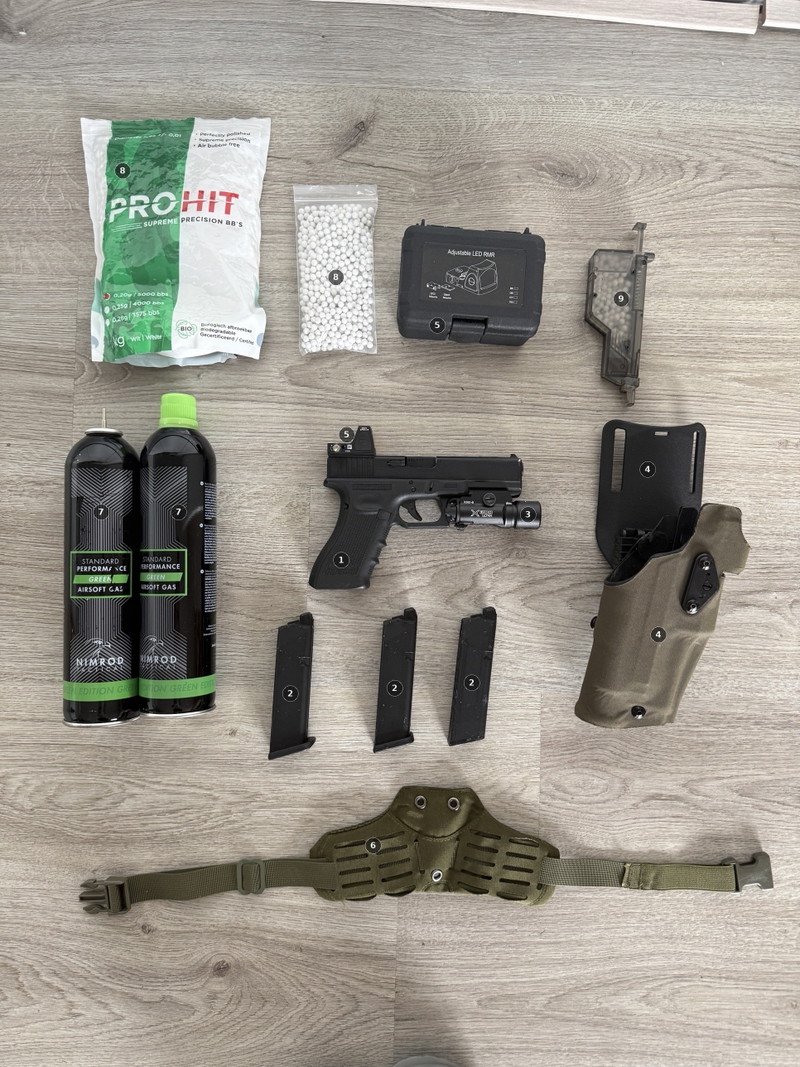 Afbeelding 1 van Umarex Glock 17 Gen 4 met 3 magazijnen, RMR red dot, WADSN X300-B lamp en holster!