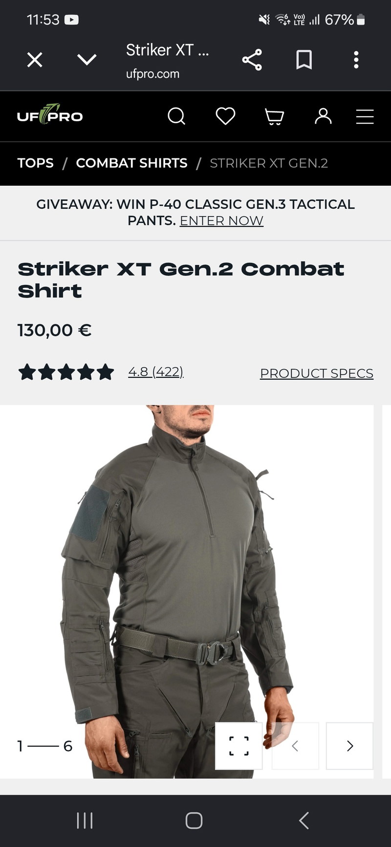 Image 1 for Uf pro striker xt gen2 combatshirt size L