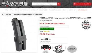 Afbeelding 4 van P6 260rds HPA Hi-cap Magazine for MP5 VFC / Umarex GBBR