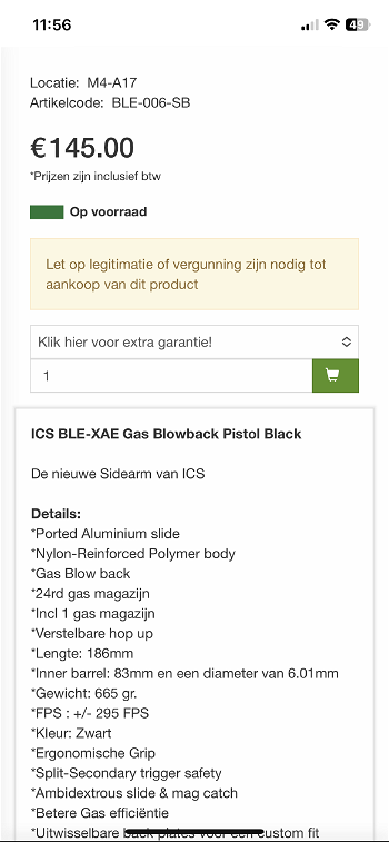 Afbeelding 4 van ICS BLE-XAE Ambidextrous Duty Size GBB Airsoft Pistool (Kleur: Zwart)