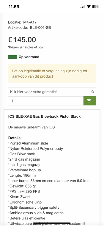 Image 4 for ICS BLE-XAE Ambidextrous Duty Size GBB Airsoft Pistool (Kleur: Zwart)