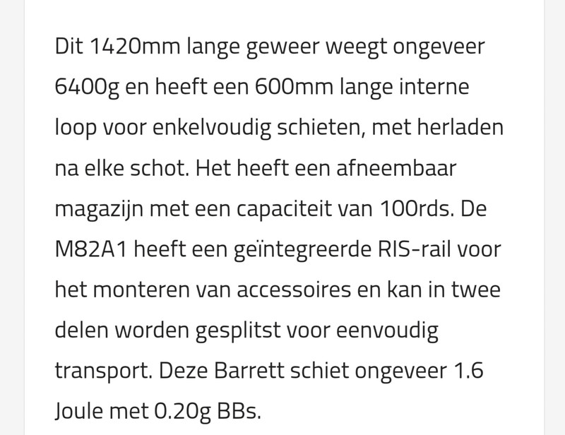 Afbeelding 1 van BARRETT M82A1 SNOW WOLF FULL METAL 6MM AIRSOFT