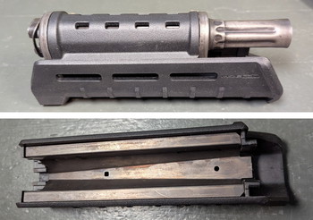 Afbeelding 2 van AK Accessoires for GHK, LCT, maybe others: Magpul handguard + pistolgrip + LCT steel gastube set & LCT Putnik silencer