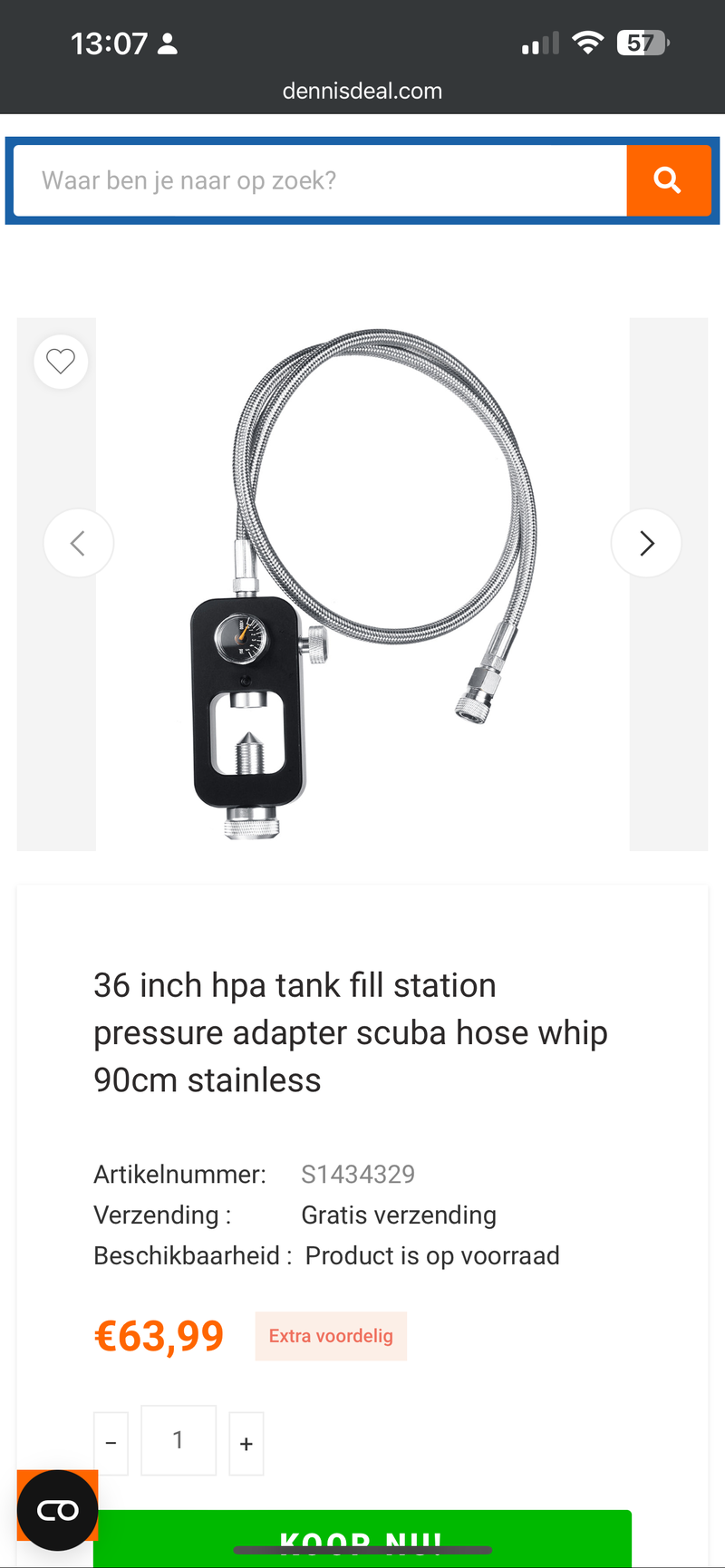 Image 1 for HPA Tank fill station pressure adapter