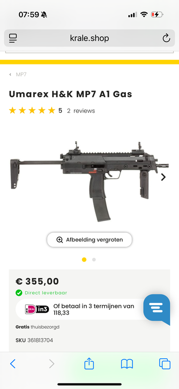 Afbeelding 2 van Nieuwe MP7 GBB + 4 nieuwe magazijnen. Evt met koffet