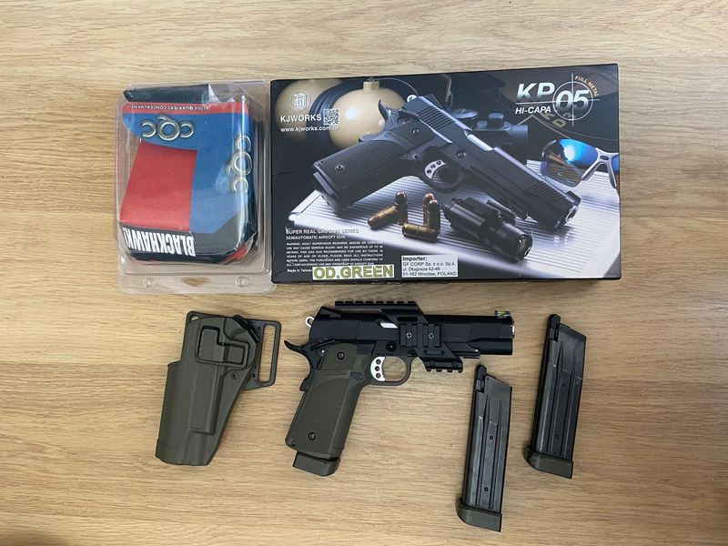 Image 1 pour (Leuven, BE) Full ML upgraded KJW KP-05 gbb hi-capa (gas+C02) pistol met 3x TM 31rds gas mags & lefty holster