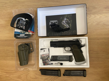 Bild 3 für (Leuven, BE) Full ML upgraded KJW KP-05 gbb hi-capa (gas+C02) pistol met 3x TM 31rds gas mags & lefty holster