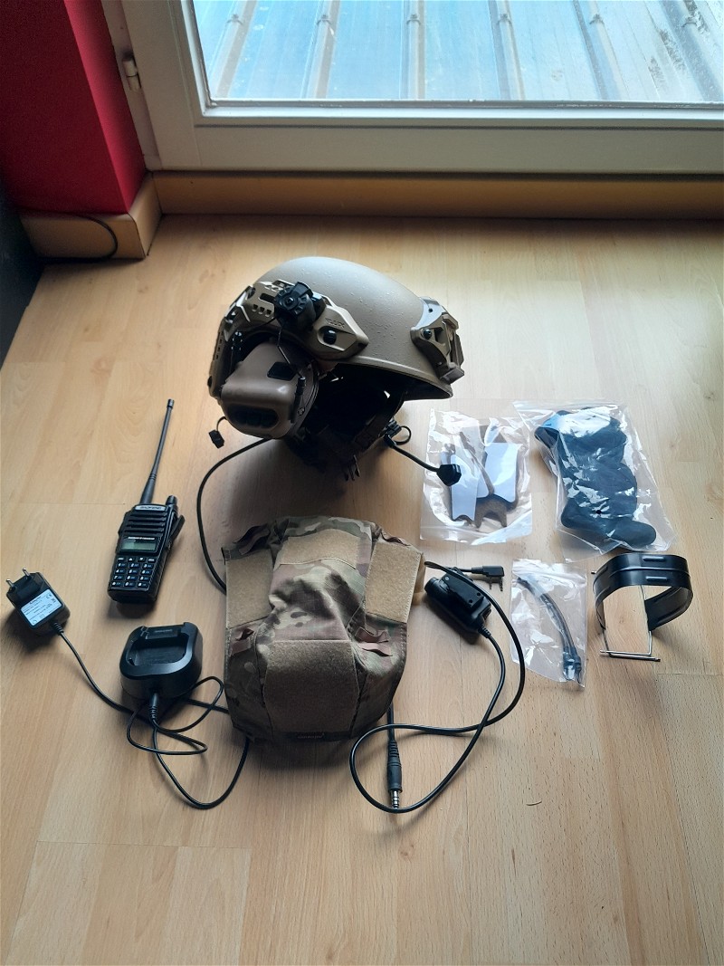 Image 1 for Mtec flux helmet met earmor headset + baofeng comm system