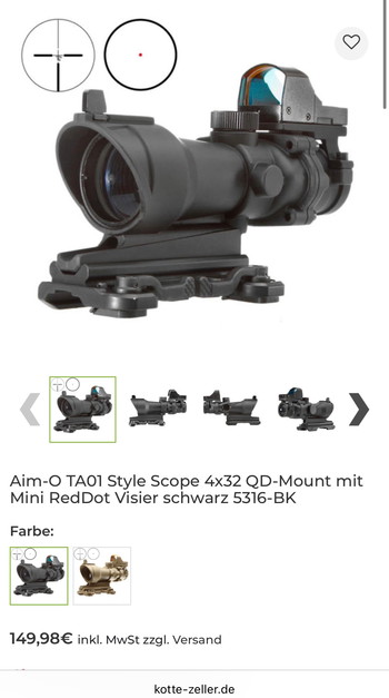 Imagen 5 de Kotte & Zeller Aim-O TAOl Style Airsoft Visier / Scope 4x32 QD- Mount