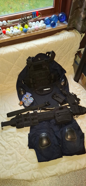 Afbeelding 3 van Black Plate Carrier + Tactical Belt + Navy Blue Uniform Combo