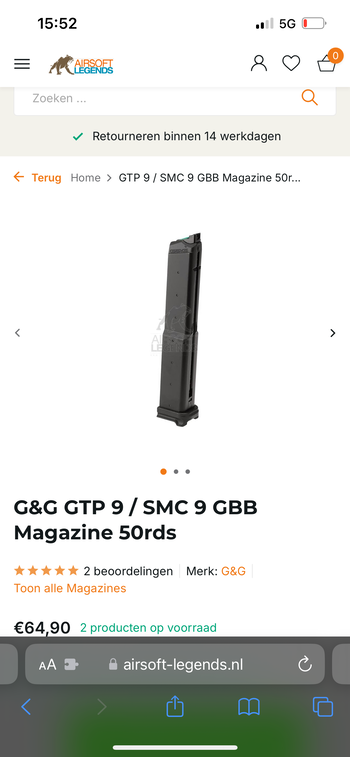 Image 2 pour Smc-9/GTP-9    50RND GBB MAG