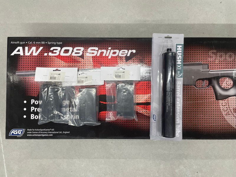 Imagen 1 de Mooie NIEUWE ASG AW308 met 3 extra magazijnen en B&T demper
