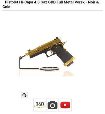 Image 2 pour Pistolet Hi-Capa 4.3 Gaz GBB Full Metal Vorsk - Noir & Gold