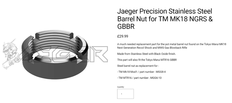 Afbeelding 1 van JP Stainless Steel Barrel Nut for TM MK18 GBBR & NGRS