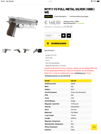 Afbeelding 4 van Wei-ETech M1911 volledig metalen GBB 6 mm BB verchroomde editie