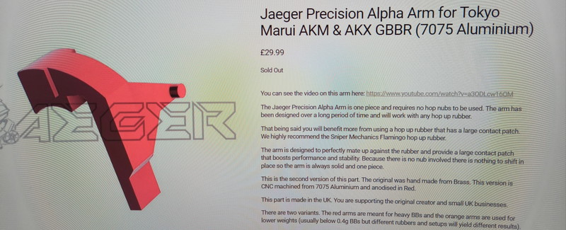 Image 1 for Jaeger precision Tokyo marui AKM alpha hop arm