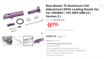 Afbeelding 2 van Bow Master T6 Aluminum CNC Adjustment NPAS Loading Nozzle Set For UMAREX / VFC MP5 GBB V2 ( Version 2 )