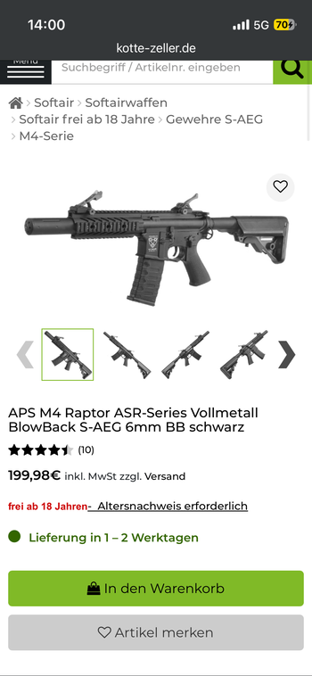 Image 2 for APS M4 Raptor ASR-Series Vollmetall BlowBack S-AEG 6mm BB schwarz