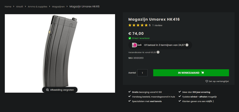 Image 1 for VFC HK416 (GAS) magazines (3 stukt's)
