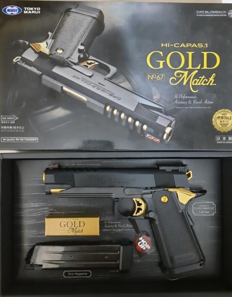 Bild 1 für Hi Capa Gold Match Tokio Marui in nieuwstaat met threaded barrel en extras!