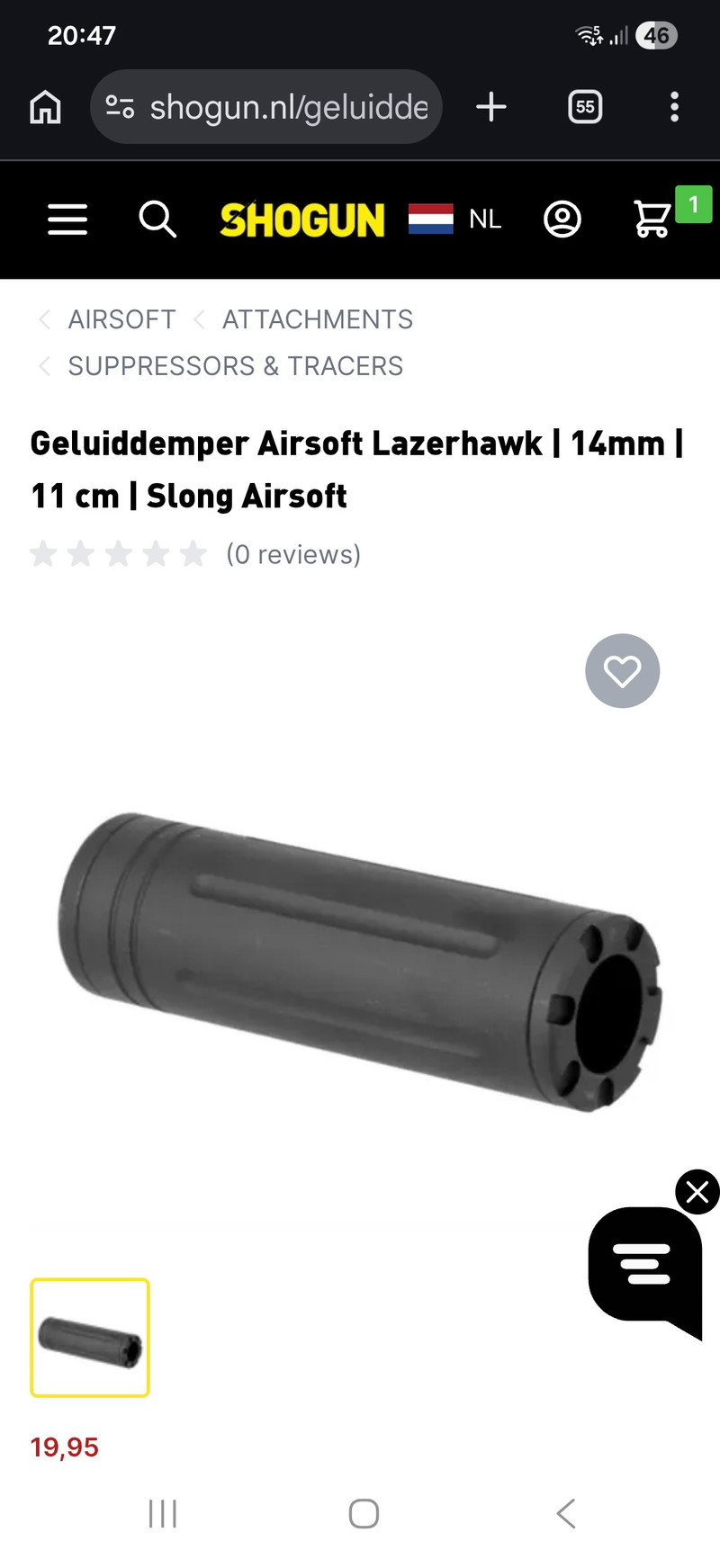 Imagen 1 de Geluiddemper Airsoft Lazerhawk | 14mm | 11 cm | Slong Airsoft