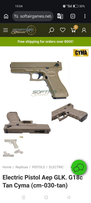Image 2 for Upgraded Cyma CM030 glock 18 mosfet editie met Novritsch holster + tuning parts