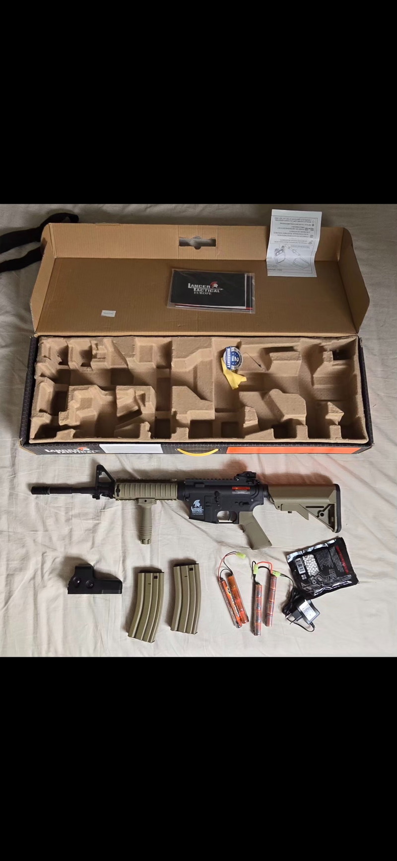 Image 1 for Complete ASG Set: Lancer Tactical M4 Gen 2 Replica + Mil-Tec Vest, Red Dot & Accessoires