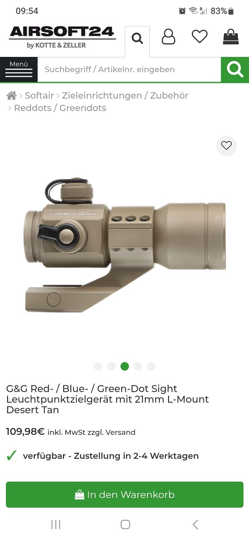 Image 1 for G&G Red- / Blue- / Green-Dot Sight