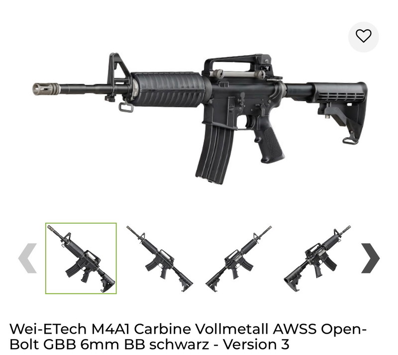 Bild 1 für Wei-ETech M4A1 Carbine GBB Full Metal V3