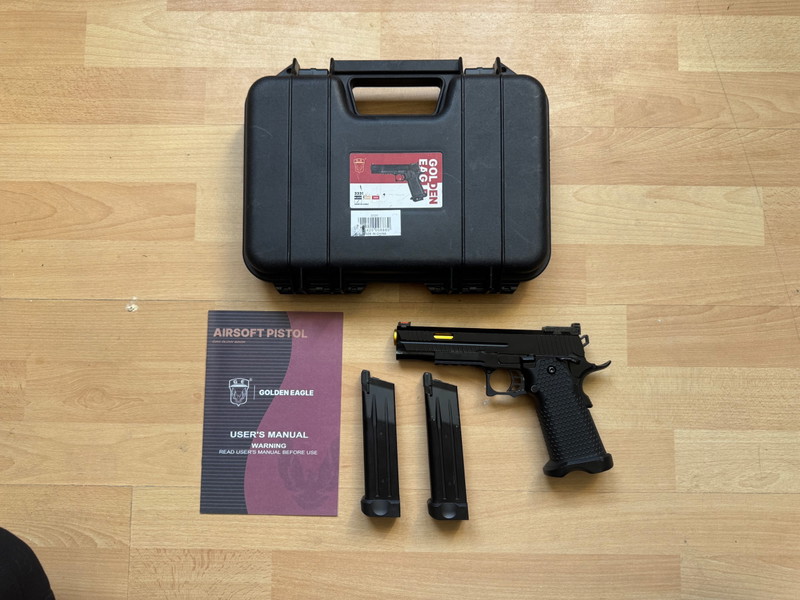 Image 1 for Golden Eagle 3331 Hi-Capa GBB Black/Gold + 2 Magazines + Original Case
